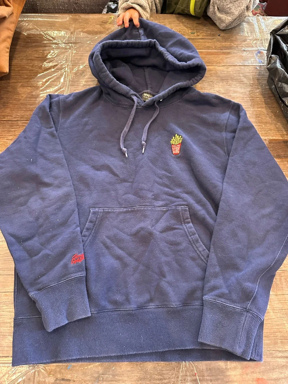 Uniqlo Navy Zip-Up Hoodie with Embroidered Fries Patch